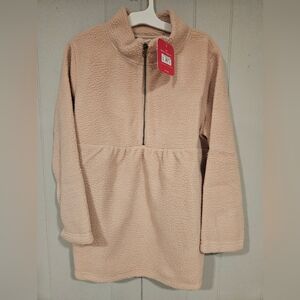 Isabel Maternity Beige Half Zip Sherpa Collared Sweater Long Sleeve Fleece